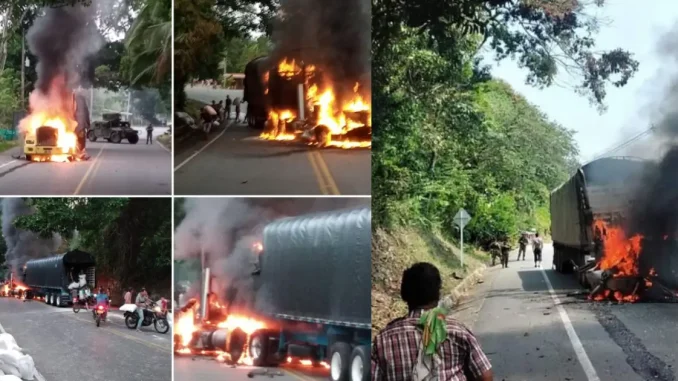 3 camiones incinerados en vías de Antioquia en 2 días