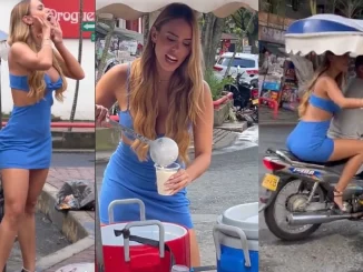 Sexy tiktoker le ayudó a un joven a vender mazamorra
