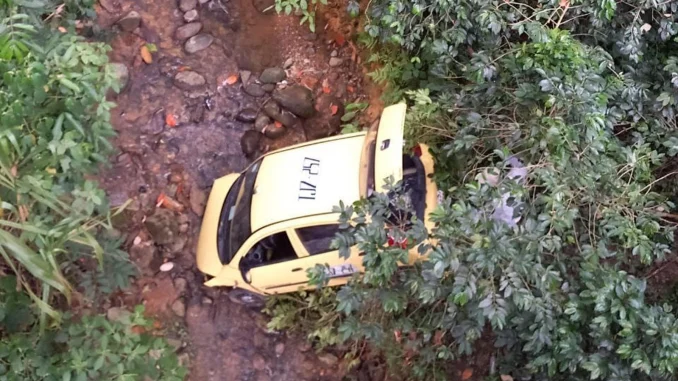 El taxi terminó en una cañada.