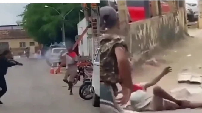 El hombre que amenazaba a los policías terminó en el suelo gracias a un coco con el que fue golpeado.