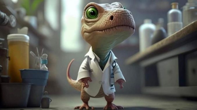 Dinosaurio creado por inteligencia artificial.