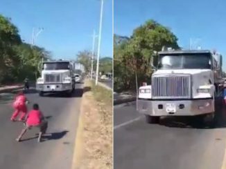 Jóvenes se le tiran a camión