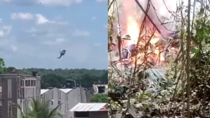 El helicóptero cayó en una zona boscosa, y quedó completamente incinerado.