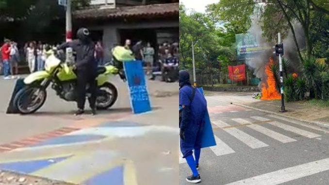 Encapuchados quemaron una moto de la Policía junto a la U. de A.