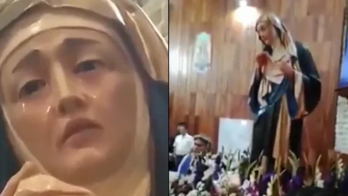 La supuesta virgen que llora fue grabada en una catedral en México.