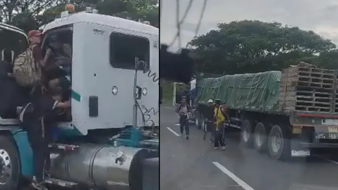 En el video se observa como los supuestos hinchas bajaban del camión con varios elementos hurtados.