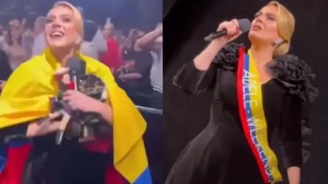 Adele, bandera, cinta, Colombia, show, concierto, regalo, latinos, Las Vegas, gesto, video, viral, Q’Hubo entretenimiento, Q’Hubo de hoy